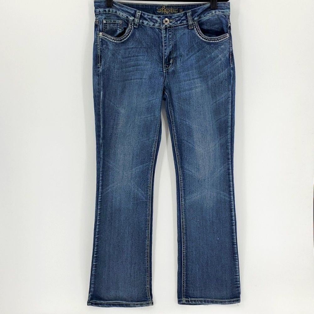 Revolt‎ blue jeans, size 12, bling..Light distressed. Y2K Enbrodery.